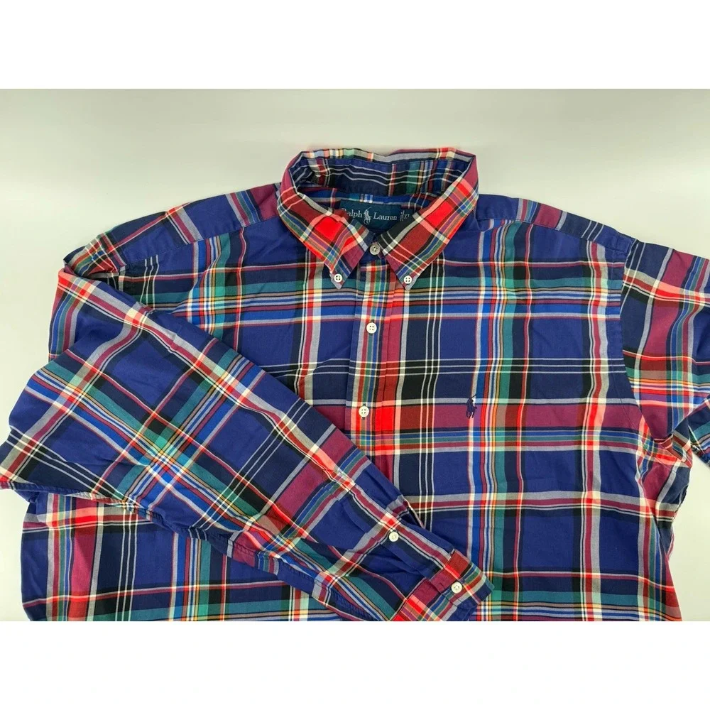 Ralph Lauren‎ Vintage Blake Plaid Flannel Cotton Button Down Men's Shirt XL